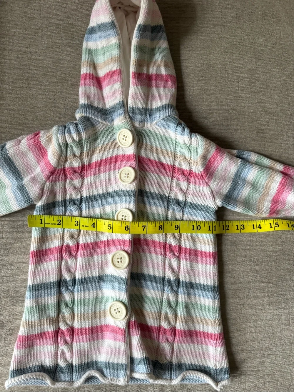 Baby Gap Hooded Cable Knit Cardigan Sweater Coat 18-24M Pastel Striped